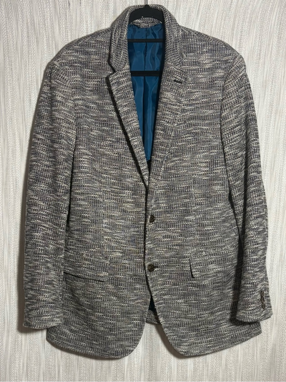 Tasso Elba Gray Textured Knit Sport Coat with Blue Lining